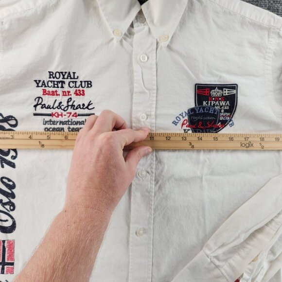 Paul & Shark Cotton Graphic Print Button-Down Medium White Shirt Men Long Sleeve - Picture 16 of 16